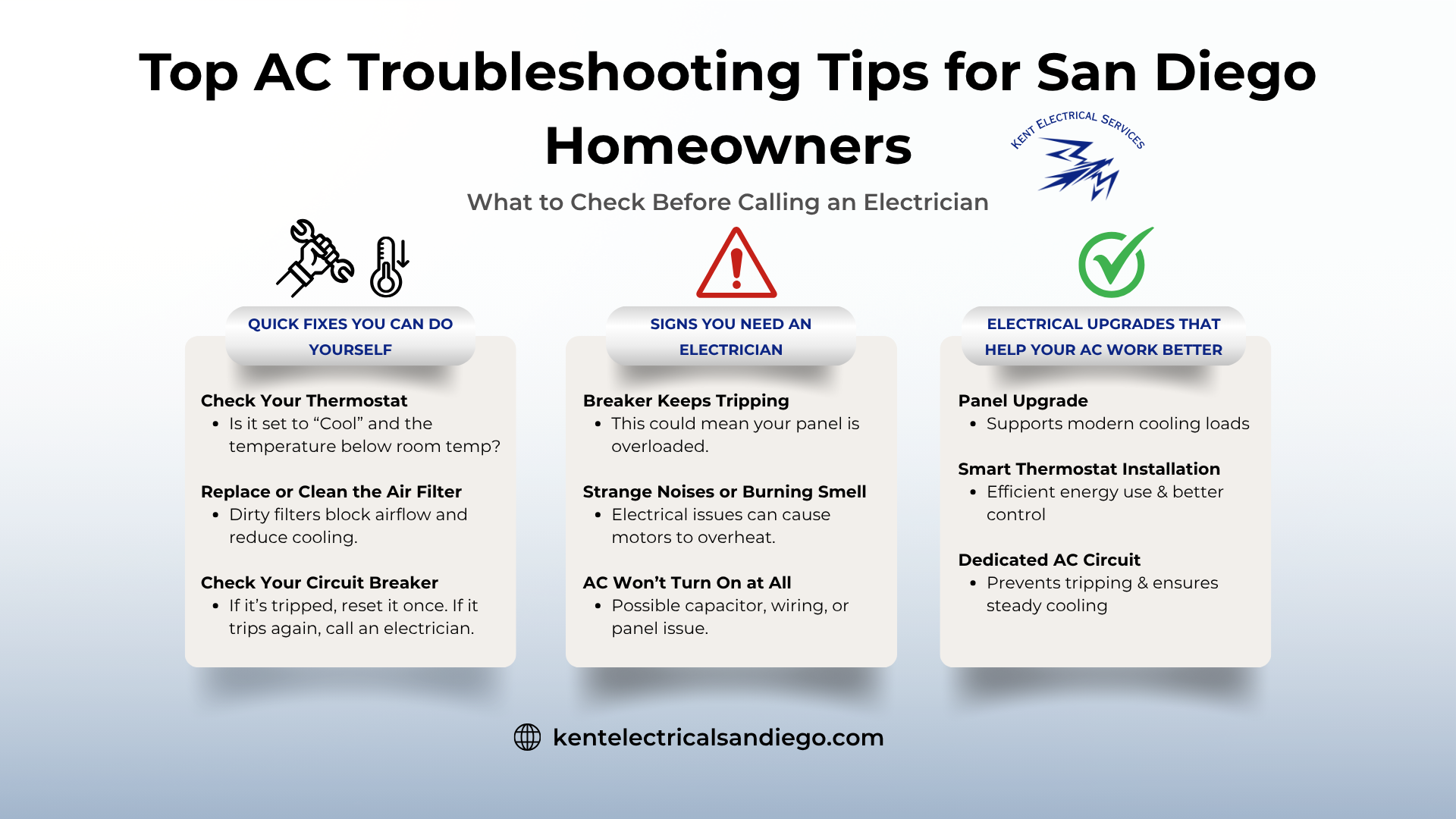 Top AC Troubleshooting Tips infographic for San Diego homeowners